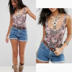 *Free People Floral/Paisley Mesh Bodysuit